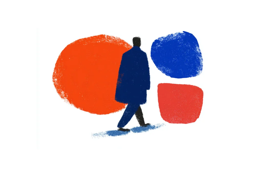 Man walking, synonym of going forward, iterating